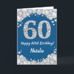 Happy 60th Birthday Blue and Silver Glitter Card<br><div class="desc">Happy 60th Birthday Blue and Silver Glitter Card with personalised name. For further customisation,  please click the "Customise it" button and use our design tool to modify this template.</div>