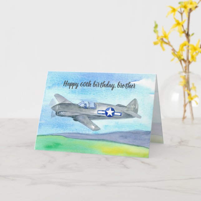 Happy 60th Birthday Brother Vintage Aeroplane Card (Yellow Flower)