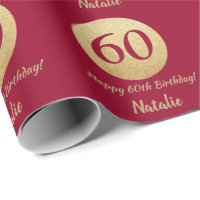 Happy 60th Birthday Burgundy Red and Gold Glitter