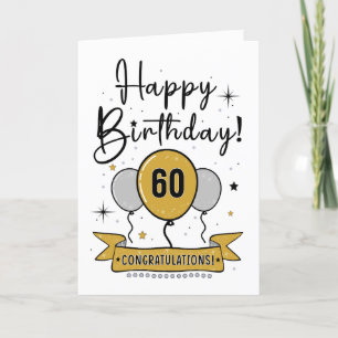 Happy 60th Birthday Card in gold