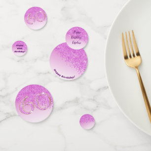 Happy 60th Birthday Chic Falling Pink Glitter Confetti