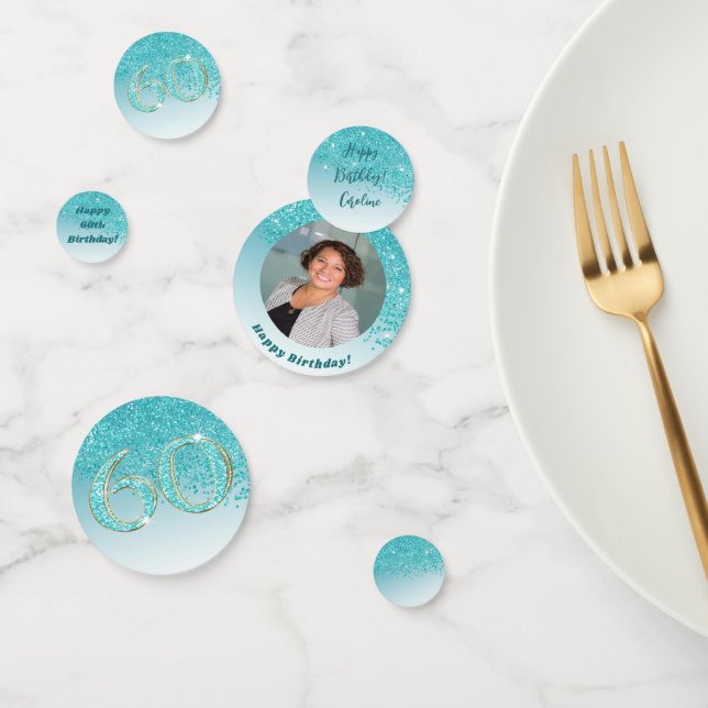 Happy 60th Birthday Chic Teal Blue Glitter Confetti (Group)