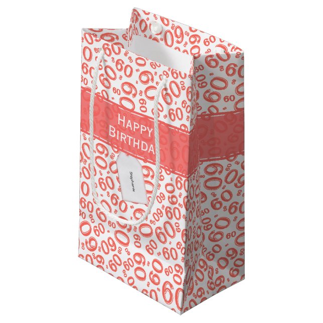 Happy 60th Birthday Coral Random Number Pattern Small Gift Bag (Front Angled)