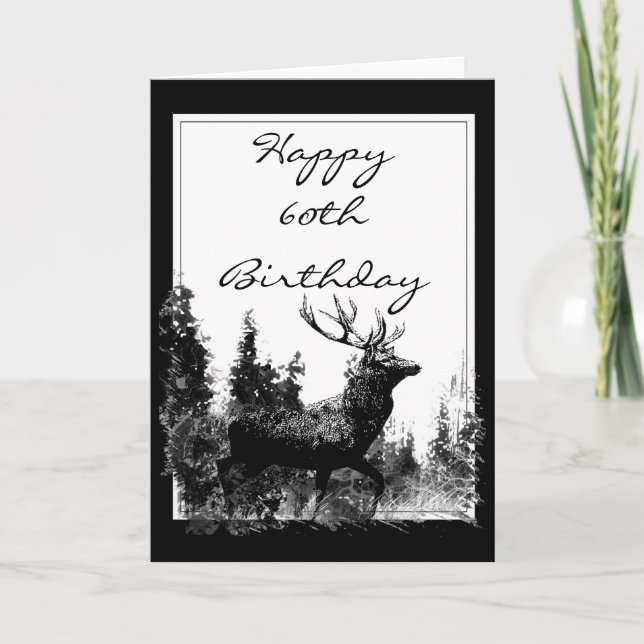 Happy 60th Birthday Custom Vintage Stag, Deer Card (Front)