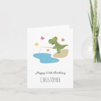 Happy 60th Birthday Cute Cartoon Dinosaur Fishing