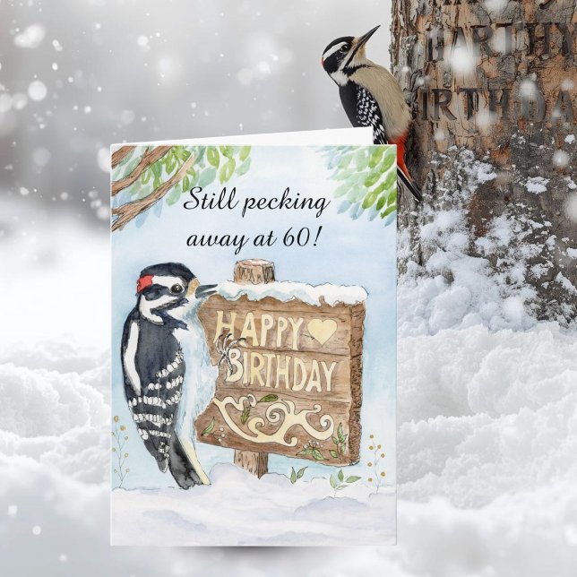 Happy 60th Birthday Downy Woodpecker Card (Creator Uploaded)