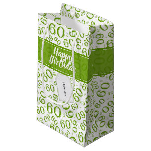 Happy 60th Birthday Green and White Number Pattern Small Gift Bag