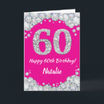 Happy 60th Birthday Hot Pink and Silver Glitter Card<br><div class="desc">Happy 60th Birthday Hot Pink and Silver Glitter Card with personalised name. For further customisation,  please click the "Customise it" button and use our design tool to modify this template.</div>
