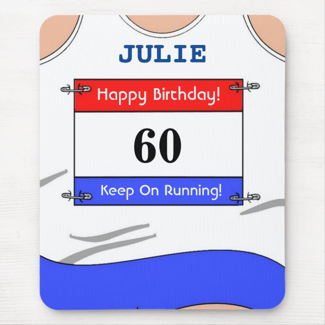 Happy 60th Birthday Mouse Mat for a Runner (Front)