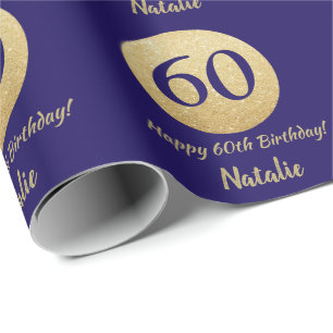 Happy 60th Birthday Navy Blue and Gold Glitter Wrapping Paper