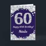 Happy 60th Birthday Navy Blue and Silver Glitter Card<br><div class="desc">Happy 60th Birthday Navy Blue and Silver Glitter Card with personalised name. For further customisation,  please click the "Customise it" button and use our design tool to modify this template.</div>