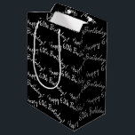 Happy 60th Birthday on black Medium Gift Bag<br><div class="desc">Happy 60th Birthday message in tile pattern on black.
Background colour and message can be edited.</div>