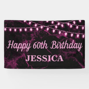 Happy 60th Birthday Pink Lights Black Banner