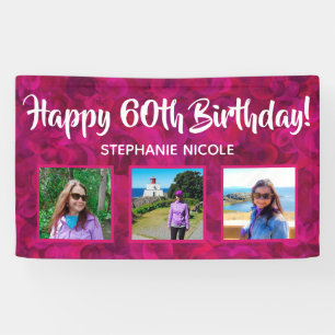 Happy 60th Birthday Pink Personalised Photos Banner