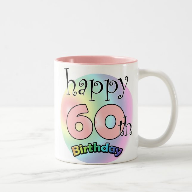 Happy 60th Birthday (Pink) Two-Tone Coffee Mug (Right)
