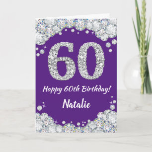 Happy 60th Birthday Purple and Silver Glitter Card