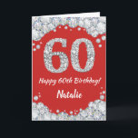 Happy 60th Birthday Red and Silver Glitter Card<br><div class="desc">Happy 60th Birthday Red and Silver Glitter Card with personalised name. For further customisation,  please click the "Customise it" button and use our design tool to modify this template.</div>