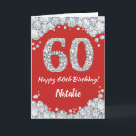 Happy 60th Birthday Red and Silver Glitter Card<br><div class="desc">Happy 60th Birthday Red and Silver Glitter Card with personalised name. For further customisation,  please click the "Customise it" button and use our design tool to modify this template.</div>