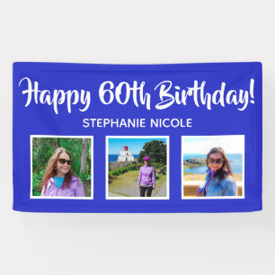 Happy 60th Birthday Royal Blue Personalised Photos Banner