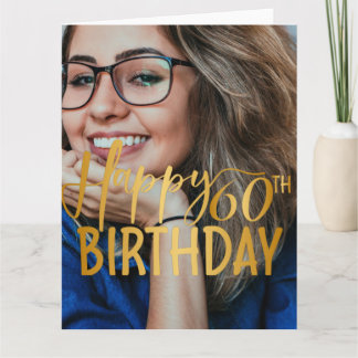 Happy 60th Birthday Script Personalised Photo Card