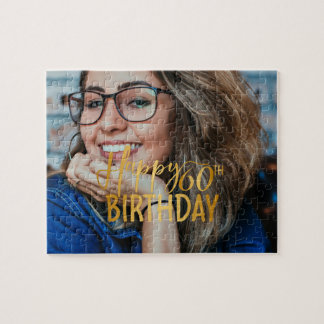 Happy 60th Birthday Script Personalised Photo Jigsaw Puzzle