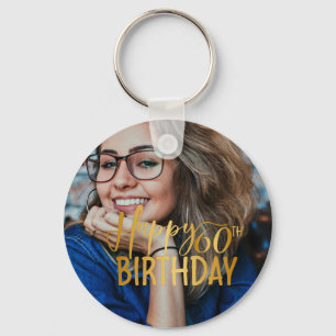 Happy 60th Birthday Script Personalised Photo Key Ring