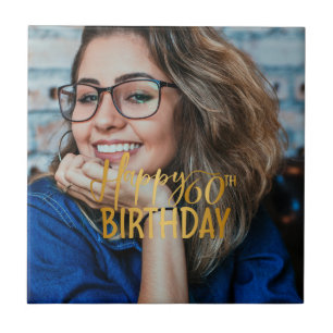 Happy 60th Birthday Script Personalised Photo Tile