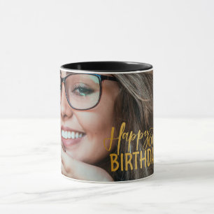 Happy 60th Birthday Script Personalized Photo Mug