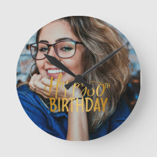 Happy 60th Birthday Script Personalized Photo Round Clock