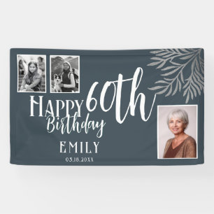 Happy 60th Birthday Silver Foliage 3 Photo Banner