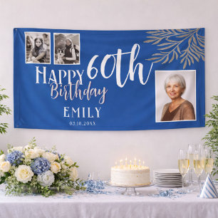 Happy 60th Birthday Silver Foliage 3 Photo Banner