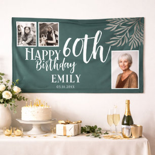 Happy 60th Birthday Silver Foliage 3 Photo  Banner