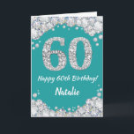 Happy 60th Birthday Teal and Silver Glitter Card<br><div class="desc">Happy 60th Birthday Teal Turquoise Aqua and Silver Glitter Card with personalised name. For further customisation,  please click the "Customise it" button and use our design tool to modify this template.</div>