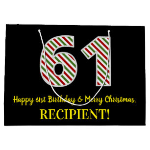 Happy 61st Birthday & Merry Christmas, Custom Name Large Gift Bag