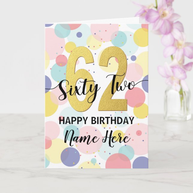 Happy 62th Birthday Pastel Rainbow Gold Woman Card (Orchid)