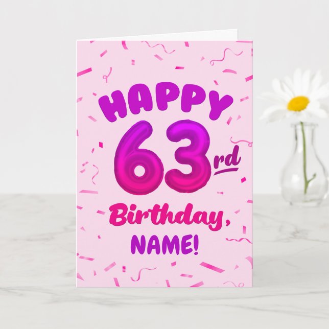 Happy 63rd Birthday Card with Custom Name (Small Plant)