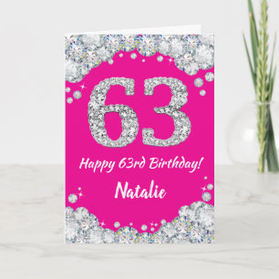 Happy 63rd Birthday Hot Pink and Silver Glitter Card