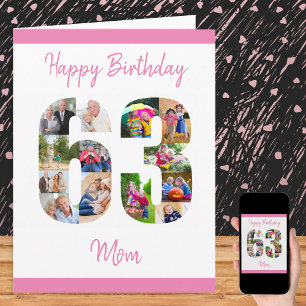 Happy 63rd Birthday Mum 63 Number Photo Collage Card