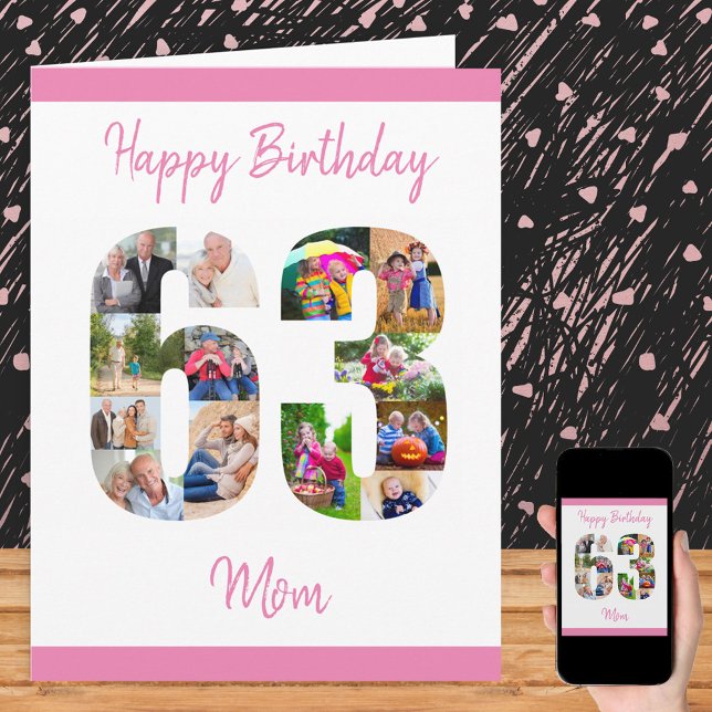 Happy 63rd Birthday Mum 63 Number Photo Collage Card (Creator Uploaded)