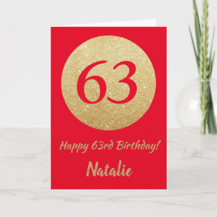Happy 63rd Birthday Red and Gold Glitter Card