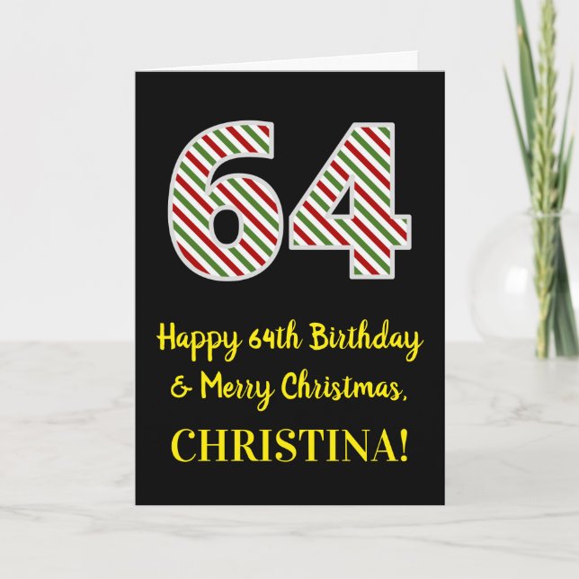 Happy 64th Birthday & Merry Christmas, Custom Name Card (Front)