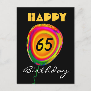 Happy 65 Birthday Colourful Gold Green Red Balloon Postcard