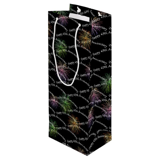Happy 65th Anniversary Fireworks  Wine Gift Bag (Back Angled)