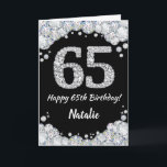 Happy 65th Birthday Black and Silver Glitter Card<br><div class="desc">Happy 65th Birthday Black and Silver Glitter Card with personalised name. For further customisation,  please click the "Customise it" button and use our design tool to modify this template.</div>