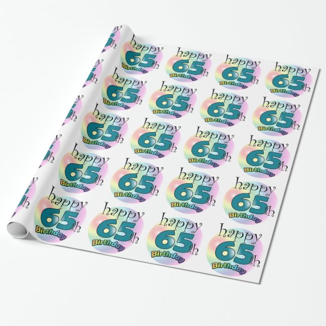 Happy 65th Birthday (Blue) Wrapping Paper (Unrolled)