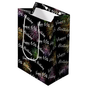Happy 65th Birthday fireworks on black Medium Gift Bag