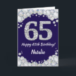 Happy 65th Birthday Navy Blue and Silver Glitter Card<br><div class="desc">Happy 65th Birthday Navy Blue and Silver Glitter Card with personalised name. For further customisation,  please click the "Customise it" button and use our design tool to modify this template.</div>