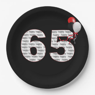 Happy 65th Birthday On Black Paper Plate