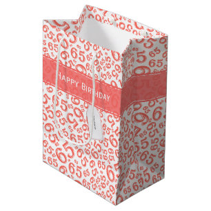 Happy 65th Birthday Party Coral Number Pattern Medium Gift Bag