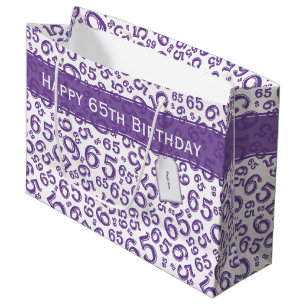 Happy 65th Birthday Party Number Pattern Purple Large Gift Bag